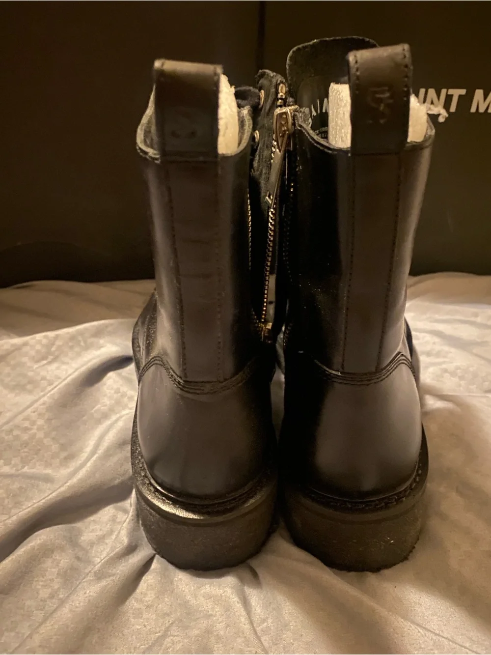 Saint Morta Black Leather Lace-Up Combat Boots with Side Zip